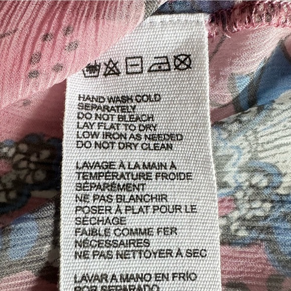 CLEOBELLA EMILY LOTUS PRINTED CHIFFON TIE NECK PINK BLOUSE SIZE MEDIUM - Picture 13 of 14